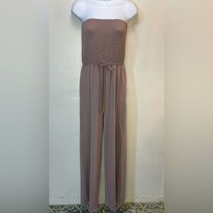 #0207 NWOT Soft Rose Blush Colored Strapless elastic waist Jumpsuit w/ pockets-M
